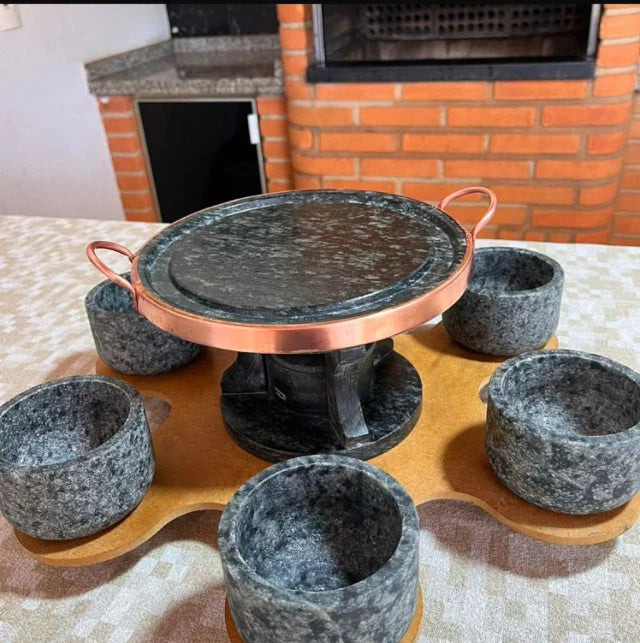Jogo 9 peças Churrasco giratório + panela fondue de brinde