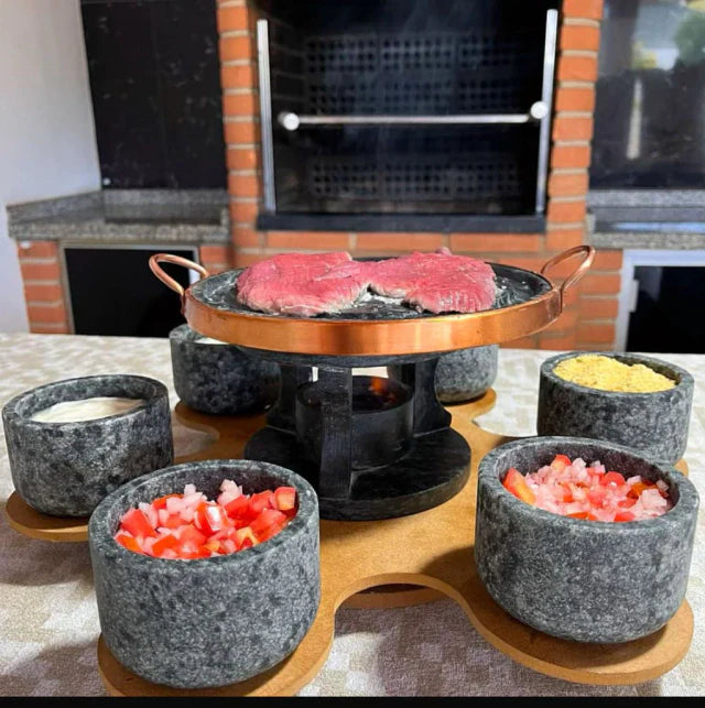 Jogo 9 peças Churrasco giratório + panela fondue de brinde