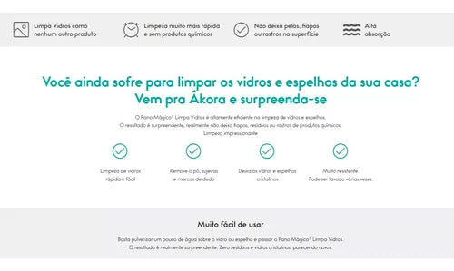 Pano Mágico Limpa Vidros Espelhos Com Agua Sem Fiapos Akora